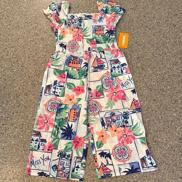 GYMBOREE Linen-Blend Smocked Jumpsuit - Italian Riviera NEW - Picture 3 of 7